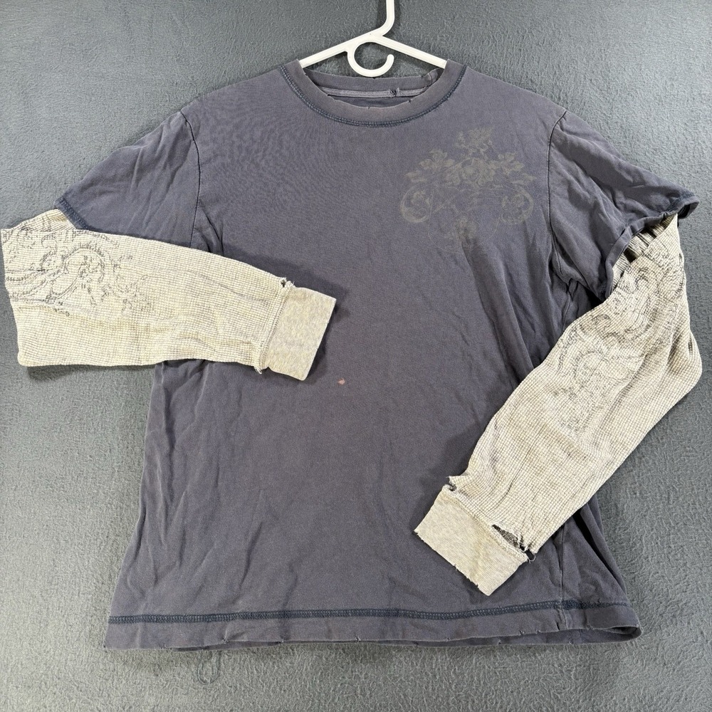 Y2K Aeropostale Double Layer T-Shirt Men's S Thermal Sleeve Graphic Thrashed VTG
